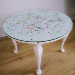 Upcycled Occasional/Coffee Table Solid Wood With Glass Top - thumbnail 4