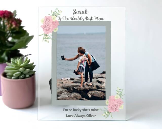 Worlds Best Mum Frame, Personalised Gift, Mother Photo Frame, Birthday Mothers Day Mummy Unique Clear Glass Frame - image 1