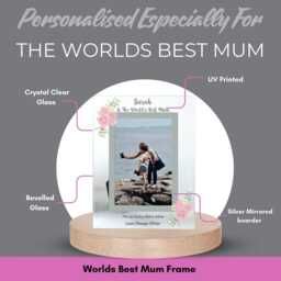 Worlds Best Mum Frame, Personalised Gift, Mother Photo Frame, Birthday Mothers Day Mummy Unique Clear Glass Frame - thumbnail 4