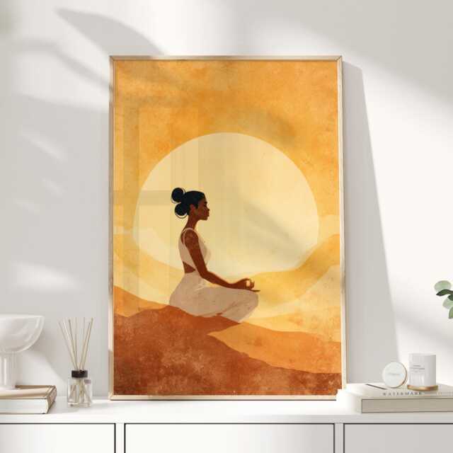 Yoga Meditation Print - Boho Spiritual Wall Art Sunrise Wellness Poster Mindfulness Decor Minimalist Artwork - image 1