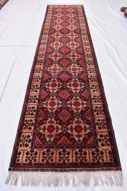 Handwoven Afghan Wool Runner Rug Tribal Geometric Design - 12.9 X 3 Ft - image 1