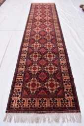 Handwoven Afghan Wool Runner Rug Tribal Geometric Design - 12.9 X 3 Ft - thumbnail 1