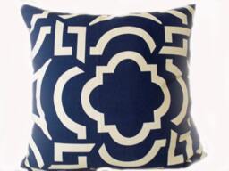 Outdoor Pillows Or Indoor Custom Covers - Shades Of Navy Blue Ivory Ikat, Modern Patio Throw Accent - thumbnail 1