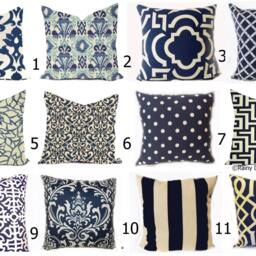 Outdoor Pillows Or Indoor Custom Covers - Shades Of Navy Blue Ivory Ikat, Modern Patio Throw Accent - thumbnail 2