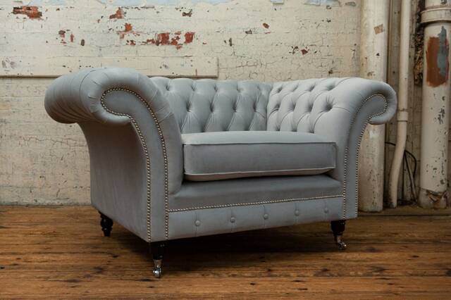 British Handmade Silver Grey Velvet Chesterfield Snuggle Chair, Loveseat - image 1