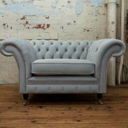 British Handmade Silver Grey Velvet Chesterfield Snuggle Chair, Loveseat - thumbnail 2