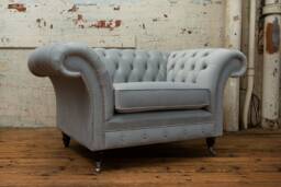 British Handmade Silver Grey Velvet Chesterfield Snuggle Chair, Loveseat - thumbnail 1