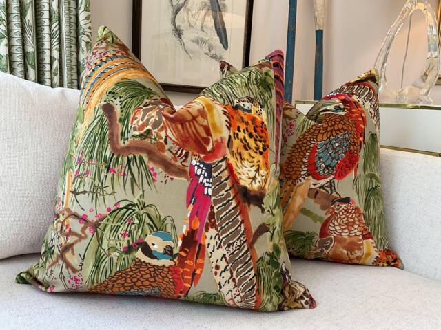 Velvet Mulberry For Lee Jofa Game Birds in Fig & Multi Pillow Cover - image 1