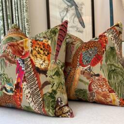 Velvet Mulberry For Lee Jofa Game Birds in Fig & Multi Pillow Cover - thumbnail 4