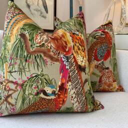 Velvet Mulberry For Lee Jofa Game Birds in Fig & Multi Pillow Cover - thumbnail 2