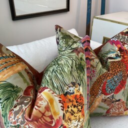 Velvet Mulberry For Lee Jofa Game Birds in Fig & Multi Pillow Cover - thumbnail 3