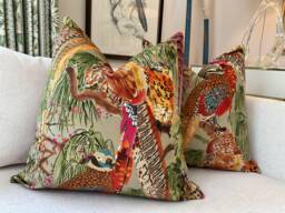 Velvet Mulberry For Lee Jofa Game Birds in Fig & Multi Pillow Cover