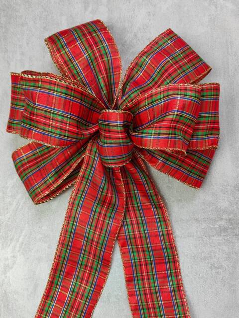 Red Tartan Christmas Bow Wreath Plaid Check Fall Holiday Bows Lantern Gift Tree Topper Decorations Winter - image 1