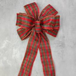 Red Tartan Christmas Bow Wreath Plaid Check Fall Holiday Bows Lantern Gift Tree Topper Decorations Winter - thumbnail 2