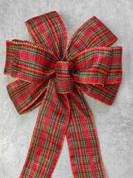 Red Tartan Christmas Bow Wreath Plaid Check Fall Holiday Bows Lantern Gift Tree Topper Decorations Winter - thumbnail 1