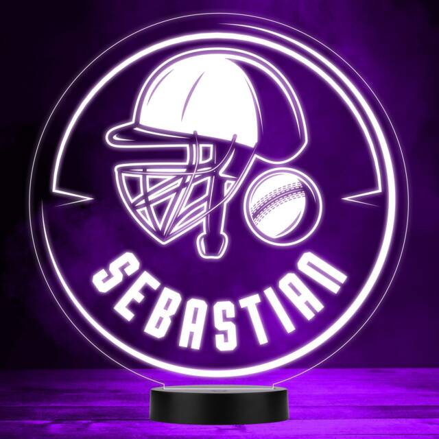 Cricket Helmet & Ball Sports Fan Personalised Gift Colour Changing Night Light - image 1