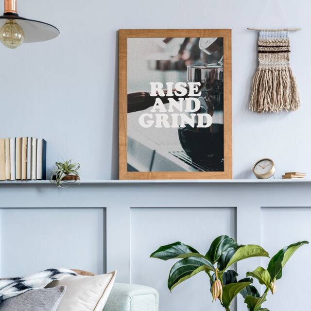 Rise & Grind Print - Retro Coffee Print, Kitchen Caf?? Wall Decor, Minimalist Art, Gift - image 1