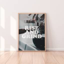 Rise & Grind Print - Retro Coffee Print, Kitchen Caf?? Wall Decor, Minimalist Art, Gift - thumbnail 2