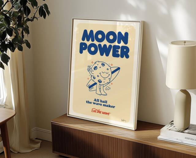 Moon Power Surfing Print Vintage Surf Art Poster - image 1
