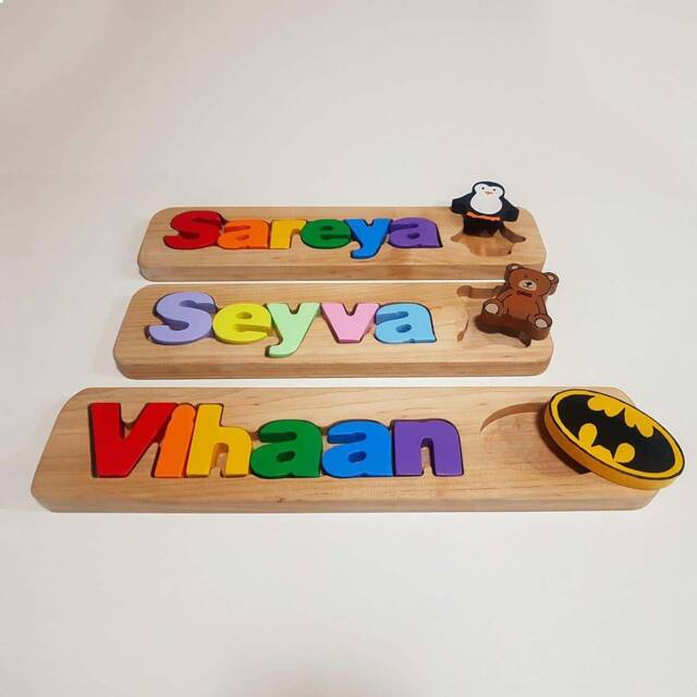 Personalized Name Puzzle, Custom Wooden Letter Gift, Newborn Free Engraving Message, Everett - image 1