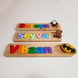 Personalized Name Puzzle, Custom Wooden Letter Gift, Newborn Free Engraving Message, Everett - thumbnail 1