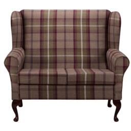 Handmade Brown Tartan Wingback Sofa Balmoral Plaid Fabric, 2 Seater Armchair, British Made - thumbnail 2