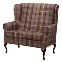 Handmade Brown Tartan Wingback Sofa Balmoral Plaid Fabric, 2 Seater Armchair, British Made