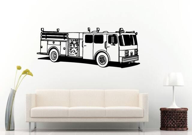 Fire Department Rescue Firetruck Truck Kids Baby Nursery Children Wall Decal Vinyl Sticker Mural Room Decor L821 - image 1