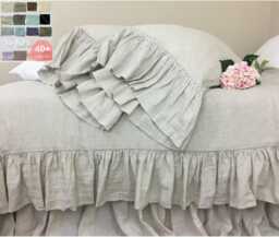 Shabby Chic Linen Duvet Cover With Country Mermaid Long Ruffles, Shabby Chic Bedding, 41+ Colors & Patterns To Choose