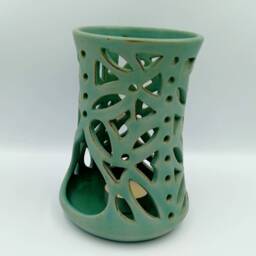 Greek Ceramics - Handmade Ceramic Tealight Lantern Turquoise Candle Holder - thumbnail 3