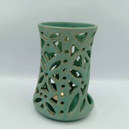 Greek Ceramics - Handmade Ceramic Tealight Lantern Turquoise Candle Holder - thumbnail 2