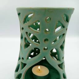 Greek Ceramics - Handmade Ceramic Tealight Lantern Turquoise Candle Holder - thumbnail 4