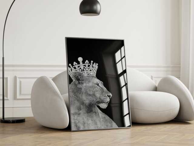 Queen Lion Print, Lioness Poster, Home Decor Wall Art Poster Black & White Photo, Gallery Wall, Modern 439 - image 1