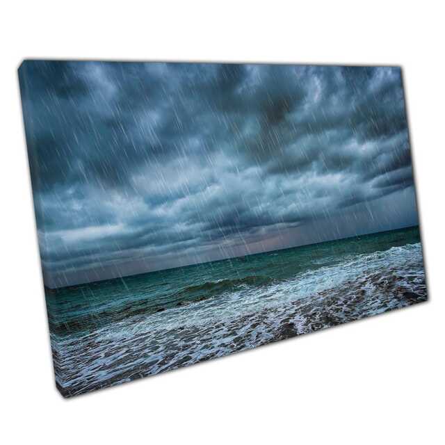 Dark Stormy Seascape Canvas Print Rainy Waves Wall Art For Home Office D??cor - image 1