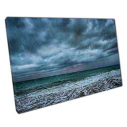 Dark Stormy Seascape Canvas Print Rainy Waves Wall Art For Home Office D??cor - thumbnail 1