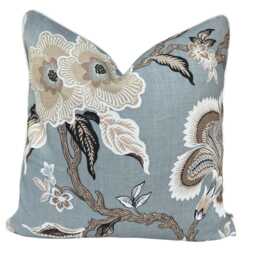 Schumacher Luxury Designer Hothouse Flowers Pale Blue Cushion Pillow Cover - thumbnail 1