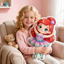 Personalized Ariel Ballet Girl Plush Pillow With Custom Name, Soft Doll Cushion Gift For Girls Birthday, Mermaid Princess Room Decor - thumbnail 3