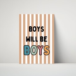 Boys Will Be Wall Art - Kids Bedroom Boy Poster Positive Quote Playroom Nursery Print Retro Stripe Neutral Cool Kid Fun - thumbnail 2