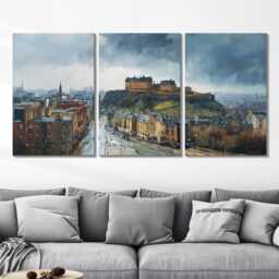 Edinburgh Castle 3 Panel Split Canvas Wall Art Scotland Hilltop Fortress Oil Painting Framed Home Decor Historic Travel Gift - thumbnail 2