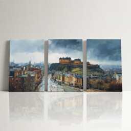 Edinburgh Castle 3 Panel Split Canvas Wall Art Scotland Hilltop Fortress Oil Painting Framed Home Decor Historic Travel Gift - thumbnail 3