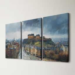 Edinburgh Castle 3 Panel Split Canvas Wall Art Scotland Hilltop Fortress Oil Painting Framed Home Decor Historic Travel Gift - thumbnail 1