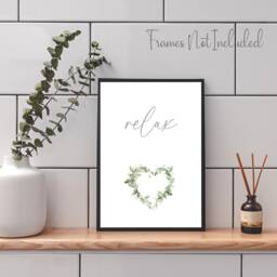 Set Of 3 Bathroom Prints, Relax Soak Unwind, Grey Quote Green Leaf Posters - thumbnail 2