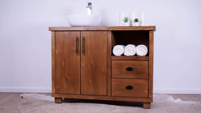 Handmade Pine Bathroom Vanity Cabinet - Rustic Farmhouse Wash Stand Walnut Finish - image 1