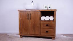 Handmade Pine Bathroom Vanity Cabinet - Rustic Farmhouse Wash Stand Walnut Finish - thumbnail 1