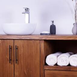 Handmade Pine Bathroom Vanity Cabinet - Rustic Farmhouse Wash Stand Walnut Finish - thumbnail 3