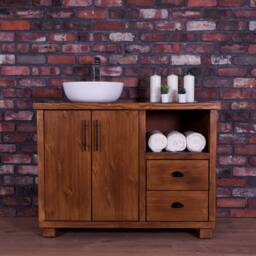 Handmade Pine Bathroom Vanity Cabinet - Rustic Farmhouse Wash Stand Walnut Finish - thumbnail 2