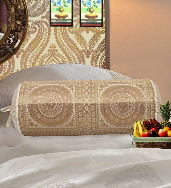Indian Elephant Brocade Silk Bolster Cover - 30x15 Inches - image 1