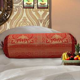 Indian Elephant Brocade Silk Bolster Cover - 30x15 Inches - thumbnail 3