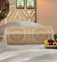 Indian Elephant Brocade Silk Bolster Cover - 30x15 Inches - thumbnail 1