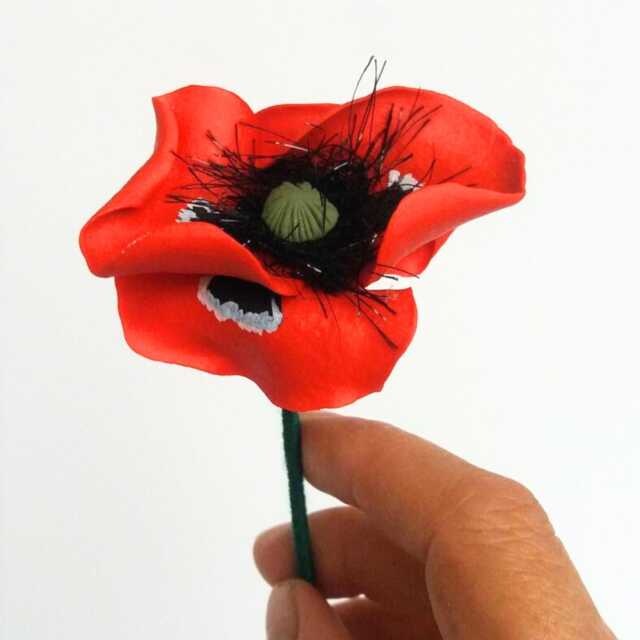 Red Ceramic Poppy Sculpture Handmade Flower Decor Evil Eye Gift Anniversary Floral Art Home - image 1
